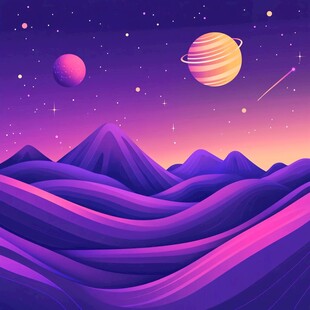 梦幻紫色星空下的山峦