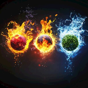 冰火绿植 奇幻元素球体组合