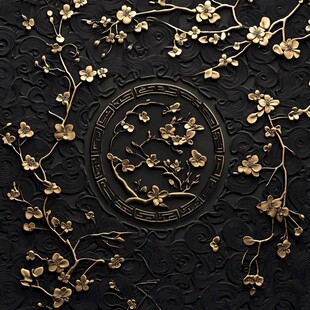 黑金梅花中式浮雕纹理图