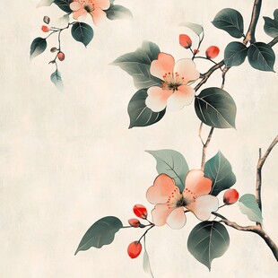 水墨海棠花枝图