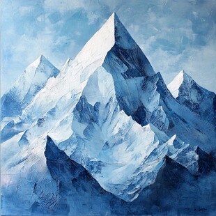 蓝色雪山油画风景图