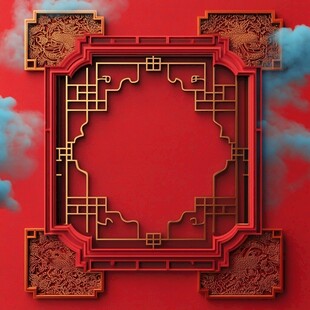 中式红底镂空雕花边框