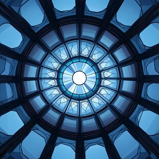 蓝色几何穹顶玻璃艺术图案