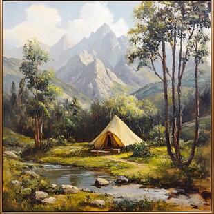 山间溪边的静谧露营场景