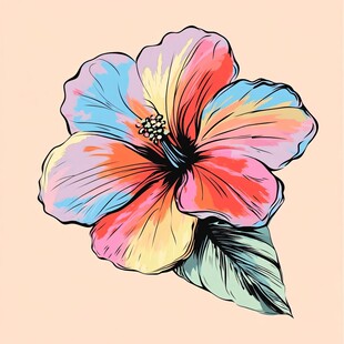 多彩扶桑花插画