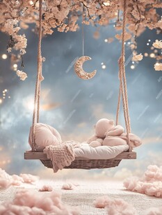 梦幻樱花下的温馨小熊秋千