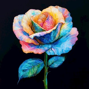 梦幻多彩玫瑰花艺术插画