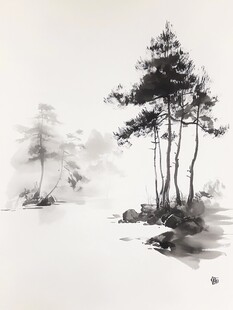 水墨孤松图