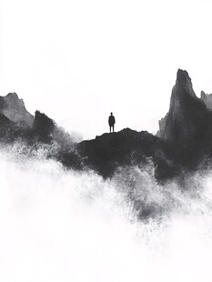 孤身立峰巅 云雾绕山川