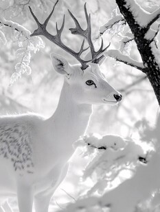 雪林中的优雅白鹿