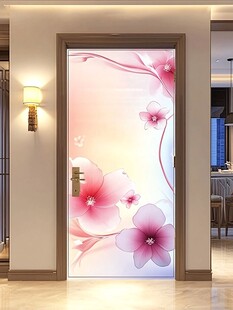 粉色花卉艺术玻璃门