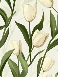 白色郁金香植物无缝图案