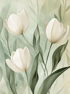 清新淡雅白色郁金香插画