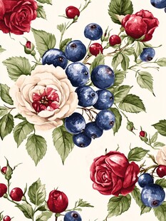 花卉浆果复古风无缝图案