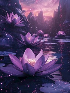 梦幻紫色莲花的神秘水域