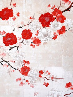 红梅白梅中式唯美花卉图