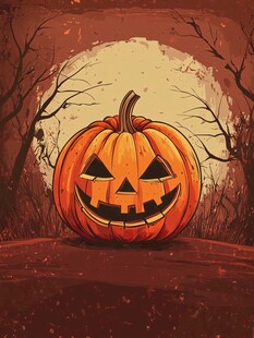 月夜下的万圣节南瓜灯