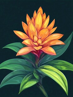 橙色艳花配翠绿叶片