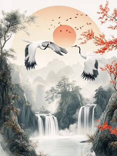 鹤舞山水间的绝美意境