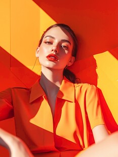 橙衣女子于光影中的魅力