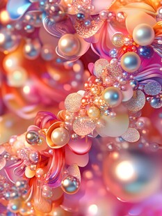 梦幻多彩珍珠花卉艺术图景
