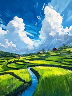 田园风光下的翠绿梯田