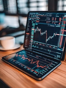 桌上的金融交易设备与图表