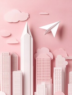 纸艺城市中的纸飞机飞翔