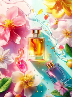 花香萦绕的精致香水瓶