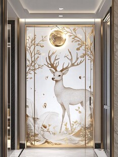 鹿影金枝玄关艺术装饰画