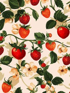 草莓花卉图案无缝背景图