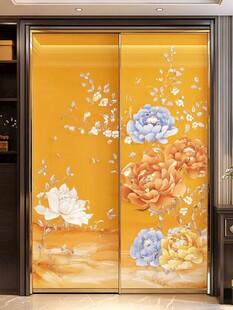 中式牡丹花鸟移门装饰画