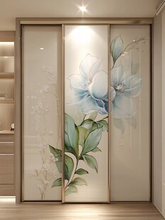 蓝花玻璃移门 精致家居风