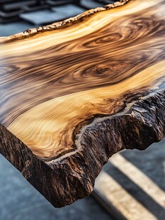 天然纹理实木桌板特写