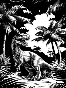 恐龙在热带丛林中漫步