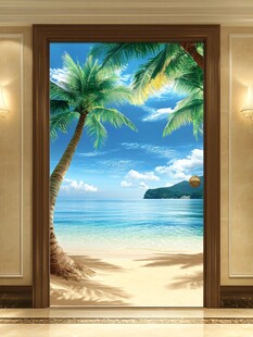热带海滨风光门贴壁画