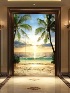 海景椰林玄关装饰画