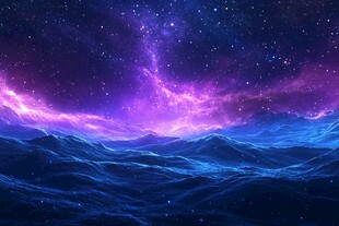 梦幻星空下的浩瀚蓝色海洋