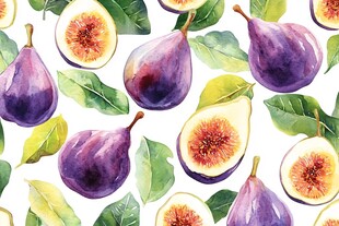 水彩风无花果叶果图案