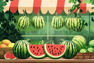 夏日西瓜摊 清新水果场景
