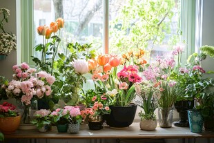 窗边缤纷花卉装点温馨角落