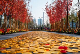 金秋花径漫步诗意美景