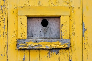 老旧黄墙中的质朴鸟窝洞