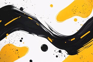 黑白黄泼墨抽象艺术图案