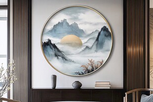 中式山水圆画装饰客厅