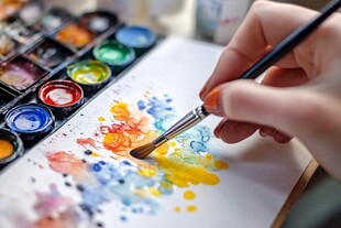 手绘画作中的多彩水彩时刻