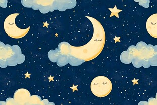 梦幻夜空月亮星星云朵图