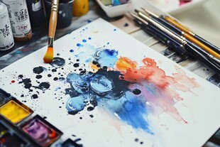 水彩创作瞬间的斑斓色彩