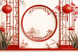 中式古典风红色装饰背景图