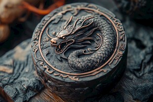龙纹浮雕圆盒古韵十足